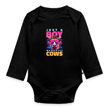 Cow Farmer Boy Who Loves Cows - Organic Longsleeve Baby Bodysuit - black - Front