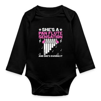 Pan Flute Player Pan Flutist Marching Band Music I - Organic Longsleeve Baby Bodysuit - black - Front