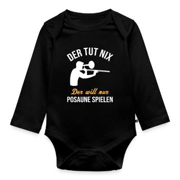 Doesn't Want To Play Trombone Gift - Organic Longsleeve Baby Bodysuit - black - Front