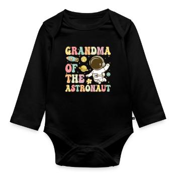Oma des Astronauten Groovy Space Planets - Baby Bio-Langarm-Body - Schwarz - Vorne