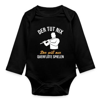 Harmless flute player joke - Organic Longsleeve Baby Bodysuit - black - Front