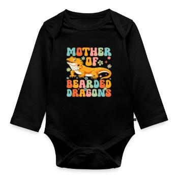 Mother of Bearded Dragon Groovy Bearded Dragon Mom - Organic Longsleeve Baby Bodysuit - black - Front
