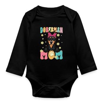 Dobermann Mama Groovy Dog Mom - Baby Bio-Langarm-Body - Schwarz - Vorne