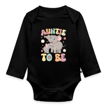 Aunt To Be Groovy Elephant Baby Shower Aunt - Organic Longsleeve Baby Bodysuit - black - Front