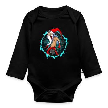 The crazy Santa Claus with halftone - Organic Longsleeve Baby Bodysuit - black - Front