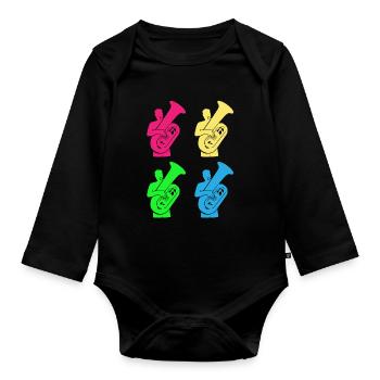 Bunte Tuba Spiel Freude Musikgeschenk - Baby Bio-Langarm-Body - Schwarz - Vorne