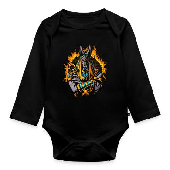 Anubis Dieu avec demi-teinte or feu - Body Bébé bio manches longues - noir - Devant