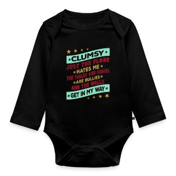 Ich Bin Nicht Tollpatschig Die Wände Sind Im Weg - Baby Bio-Langarm-Body - Schwarz - Vorne