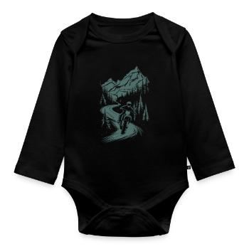 Motorcycle Motocross Motorsport Nature Mountains - Organic Longsleeve Baby Bodysuit - black - Front
