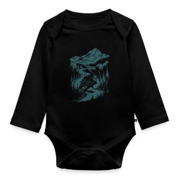 Motorcycle Motocross Motorsport Nature Mountains - Organic Longsleeve Baby Bodysuit - black - Front