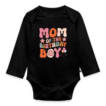 Mutter des Geburtstagskindes Groovy Mutter Familie - Baby Bio-Langarm-Body - Schwarz - Vorne