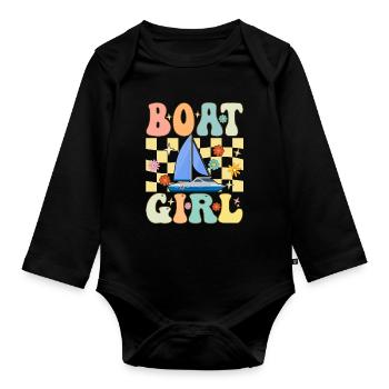 Boot Girl Groovy Boating Girl Female Boating - Organic Longsleeve Baby Bodysuit - black - Front