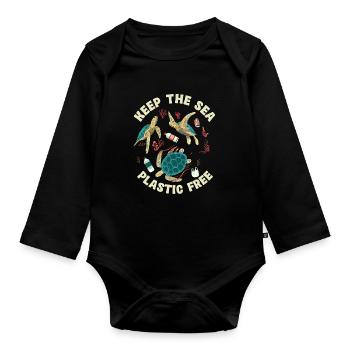 Gardez la mer sans plastique tortue Motif - Body Bébé bio manches longues - noir - Devant