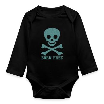 Totenkopf Spruch Born Free - Baby Bio-Langarm-Body - Schwarz - Vorne