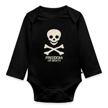Skull Saying Freedom Or Death - Organic Longsleeve Baby Bodysuit - black - Front