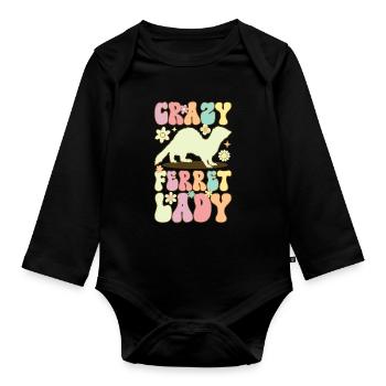 Crazy Ferret Lady Groovy Ferret Mom - Organic Longsleeve Baby Bodysuit - black - Front