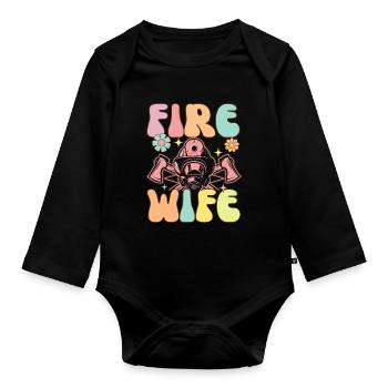 Fire Wife Groovy Firefighter Firefighter - Organic Longsleeve Baby Bodysuit - black - Front