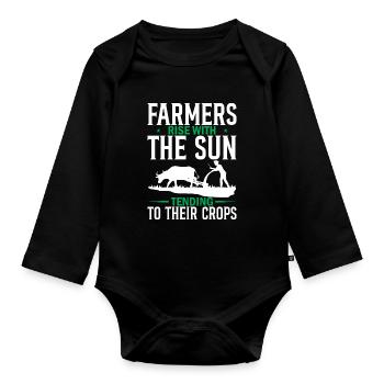 Farmers Rise With The Sun, Tending To Their Crops - Organic Longsleeve Baby Bodysuit - black - Front