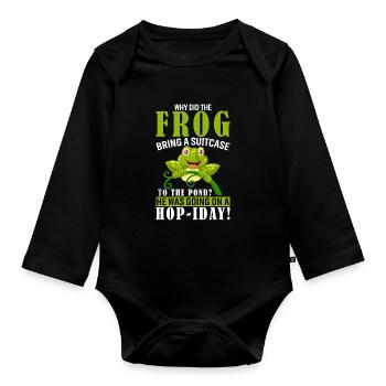 Warum hat der Frosch einen Koffer zum Teich gebracht? Er - Baby Bio-Langarm-Body - Schwarz - Vorne
