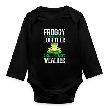Froggy Friends Stick Together Through Any Weather. - Organic Longsleeve Baby Bodysuit - black - Front
