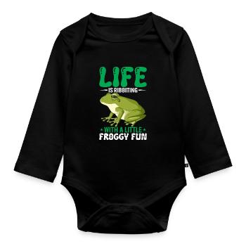 Life Is Ribbiting With A Little Froggy Fun - Organic Longsleeve Baby Bodysuit - black - Front