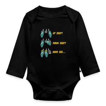 Up Shift Down Shift Lustige Auto Gangwechsel - Baby Bio-Langarm-Body - Schwarz - Vorne