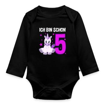 Unicorn 5th Birthday Star Festival - Organic Longsleeve Baby Bodysuit - black - Front