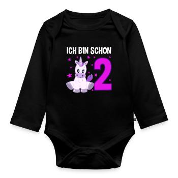 Zauberhaftes Einhorn 2 Jahre Fest - Baby Bio-Langarm-Body - Schwarz - Vorne