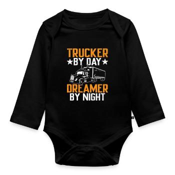 Trucker Fahren Papa Trucker Vater LKW-Fahrer - Baby Bio-Langarm-Body - Schwarz - Vorne
