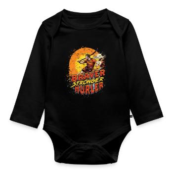 Hurling Braver Stronger Hurler - Baby Bio-Langarm-Body - Schwarz - Vorne