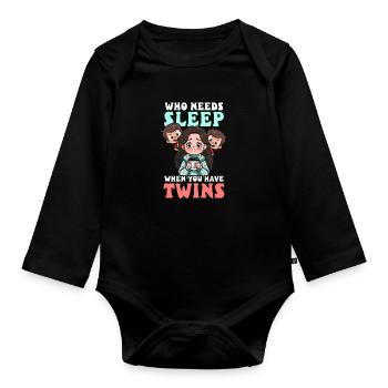 Maman jumelle qui a besoin de dormir quand on a des jumeaux ? - Body Bébé bio manches longues - noir - Devant