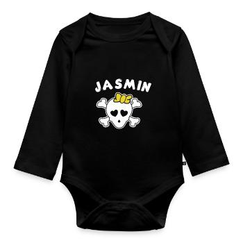 Piratin Jasmin Design für Mädchen und Frauen - Baby Bio-Langarm-Body - Schwarz - Vorne