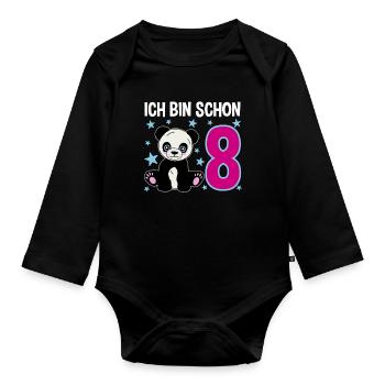 Eight Years – Panda Strong Day - Organic Longsleeve Baby Bodysuit - black - Front