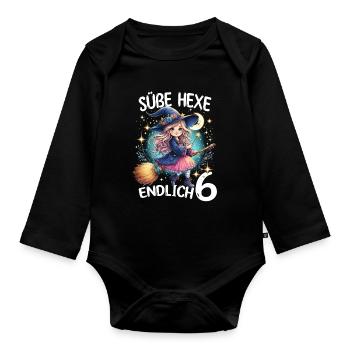 Sweet Witch Finally 6 - Organic Longsleeve Baby Bodysuit - black - Front