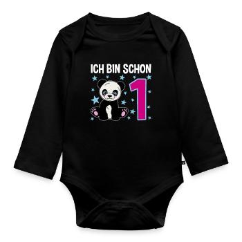 Panda Darling – 1 Year of Pure Joy - Organic Longsleeve Baby Bodysuit - black - Front