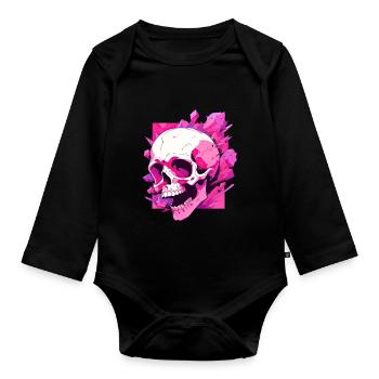 pink skull - Organic Longsleeve Baby Bodysuit - black - Front
