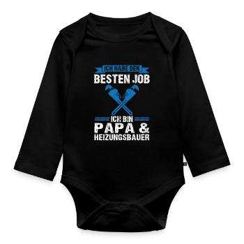 Papa Heizungsbauer Heizungsinstallateur Geschenk - Baby Bio-Langarm-Body - Schwarz - Vorne