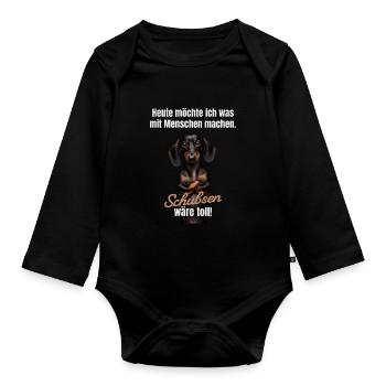 Was mit Menschen machen, schubsen wäre toll - Baby Bio-Langarm-Body - Schwarz - Vorne