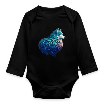 Wolf Standing Majestic In A - Organic Longsleeve Baby Bodysuit - black - Front