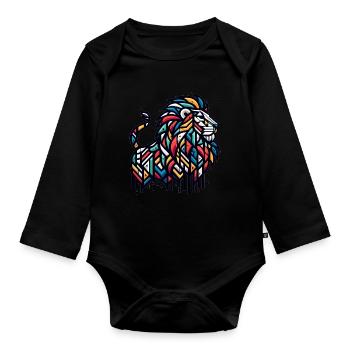 Löwe Mit Geometrischen Mustern - Baby Bio-Langarm-Body - Schwarz - Vorne