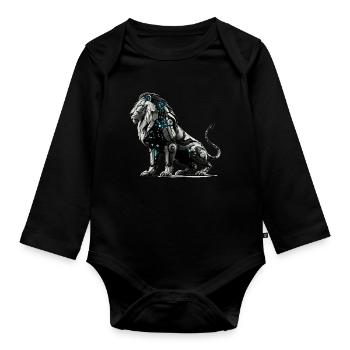 Lion cybernétique futuriste - Body Bébé bio manches longues - noir - Devant