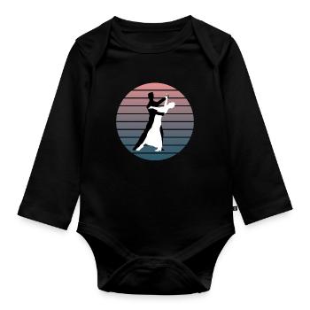 Blanc et noir danse Couple élégance en mouvement cadeau - Body Bébé bio manches longues - noir - Devant
