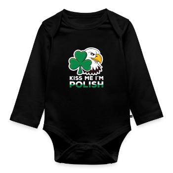 Kiss Me In Polish Polish St Patricks Day Poland - Organic Longsleeve Baby Bodysuit - black - Front