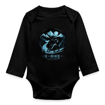E-Bike Saying Ebiker Cyclist Mountains Nature - Organic Longsleeve Baby Bodysuit - black - Front