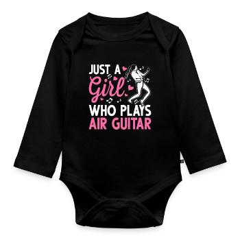 Just A Girl Who Plays Air Guitar Luftgitarren-Spie - Baby Bio-Langarm-Body - Schwarz - Vorne