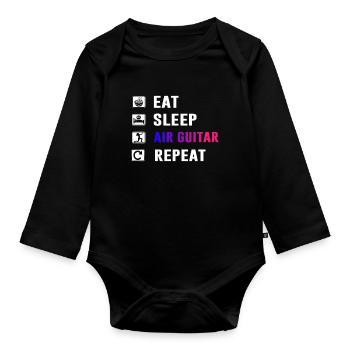 Eat Sleep Air Guitar Repeat Guitariste drôle d’air - Body Bébé bio manches longues - noir - Devant