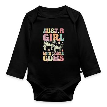 Just A Girl Who Loves Cows Groovy Cow Girl Cattle - Baby Bio-Langarm-Body - Schwarz - Vorne