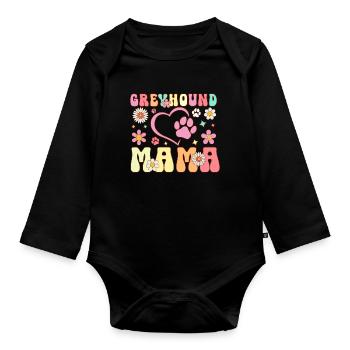 Greyhound Mom Groovy Dog Lover Dog Mom - Organic Longsleeve Baby Bodysuit - black - Front
