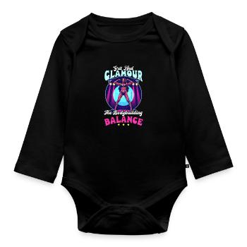 Weibliche Bodybuilderin Grit Glamour Die Balance - Baby Bio-Langarm-Body - Schwarz - Vorne