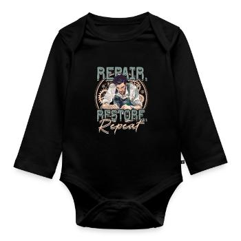 Watchmaker Watchmaking Repair Restore Repeat - Organic Longsleeve Baby Bodysuit - black - Front
